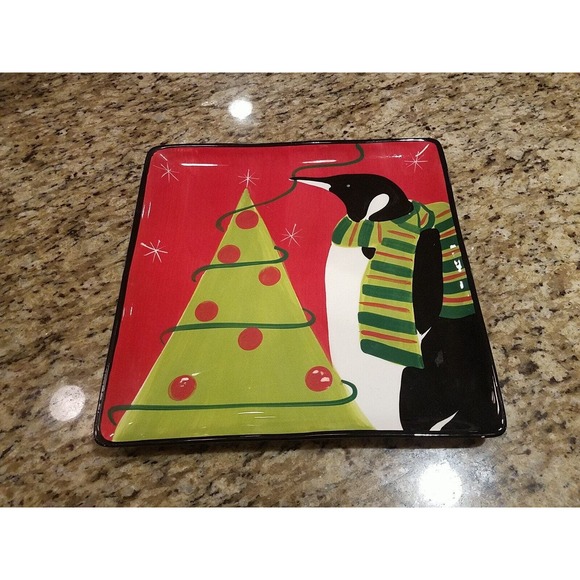 Stephanie Stouffer Christmas Tree Penguin Large Plate Certified International